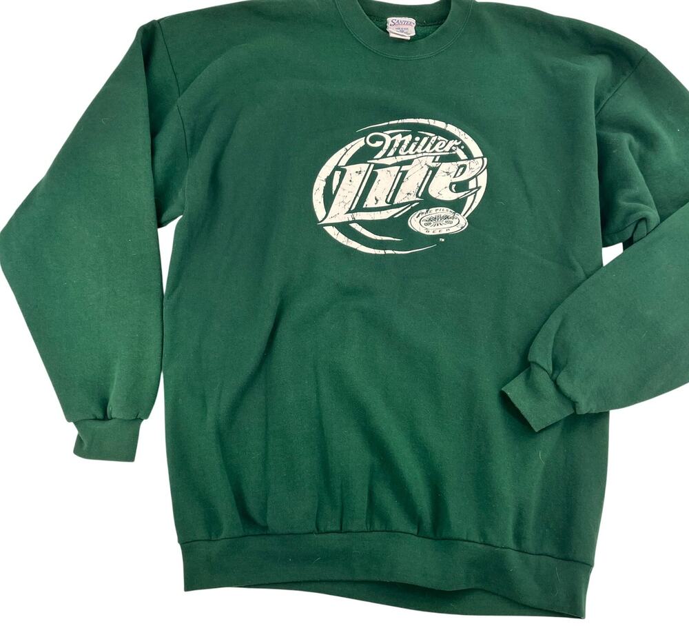 Vintage Men's Miller Light graphic crew neck sweatshirt dark green XXL
